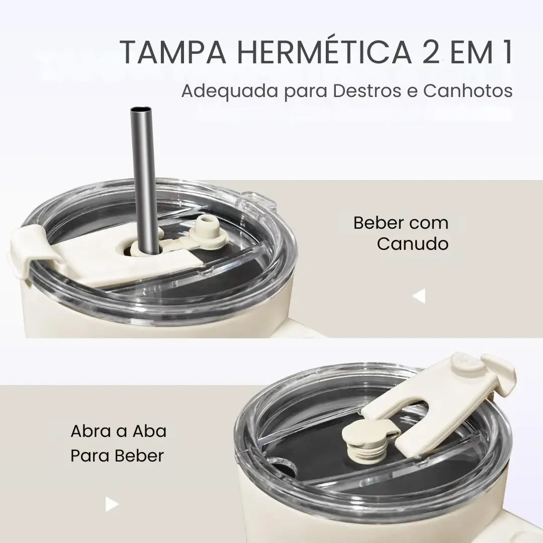 Vaso Térmico de Acero Inoxidable Portátil con Tapa y Popote 1200ML