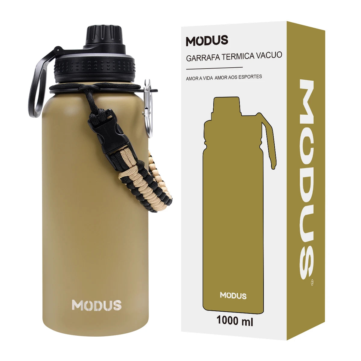 Botella de agua de acero inoxidable con aislamiento al vacío.